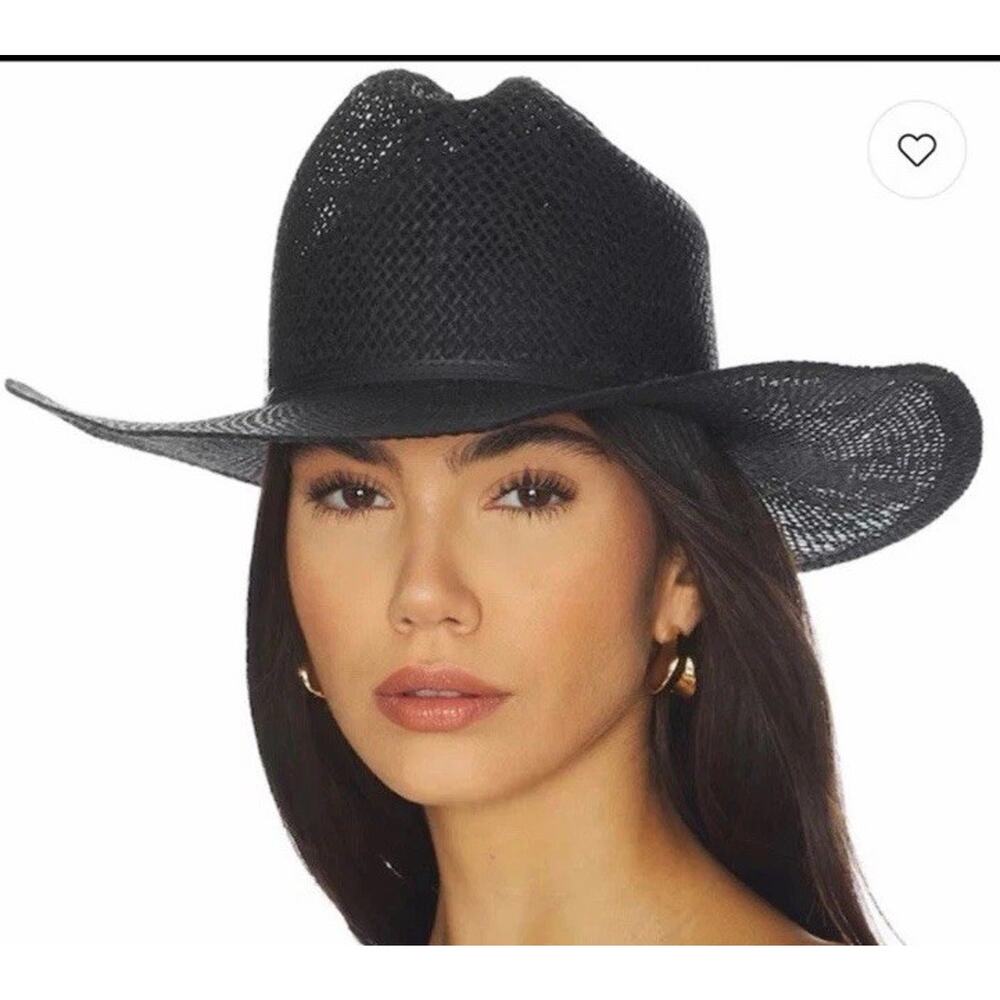 Janessa Leone Aiden Straw Cowboy Hat Black M NWT READ $298